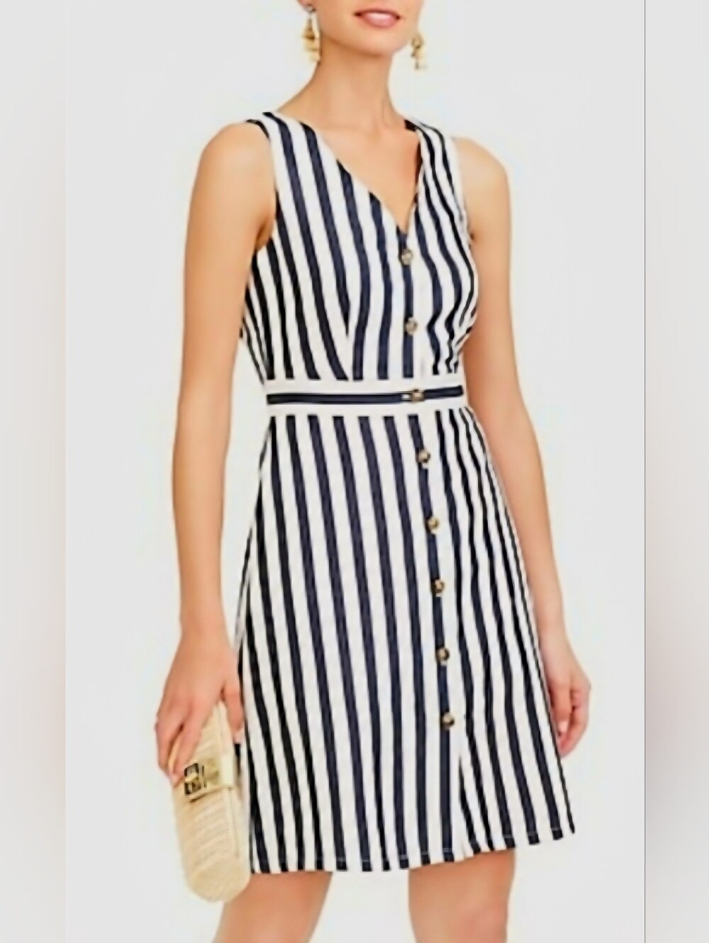 J. Crew Striped Button-Front Summer Dress in Navy and White